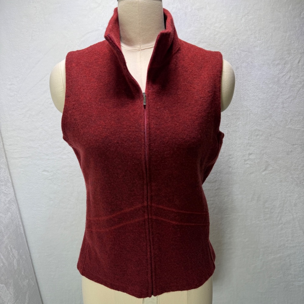 Ibex New Zealand Merino Wool Vest Womens Medium Rust Red Full Zip Mock *See